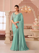 India Silk Light Green Sarees With Silver Chiffon Shimmer Combine Rich Silk Texture With A Delicate
